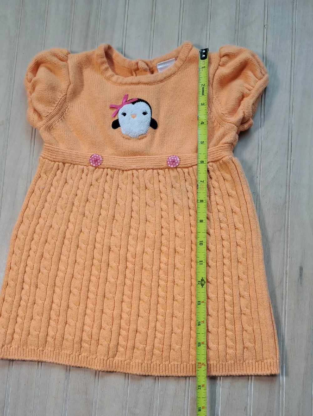 Gymboree Penguin Cable Knit Sweater Dress 100% Cotton Comfy Puff Sleeves